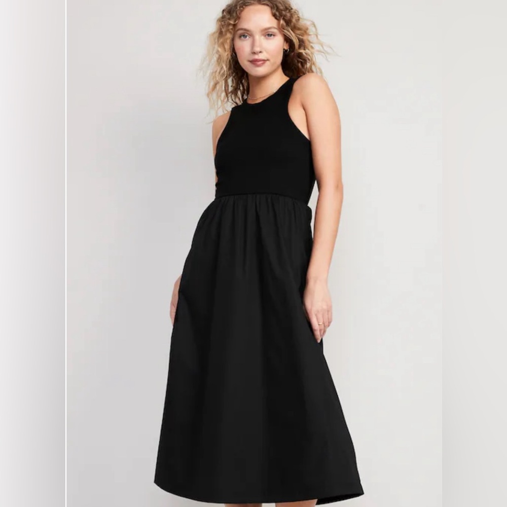 Old Navy Fit N Flare High Neck Combination Midi Dress